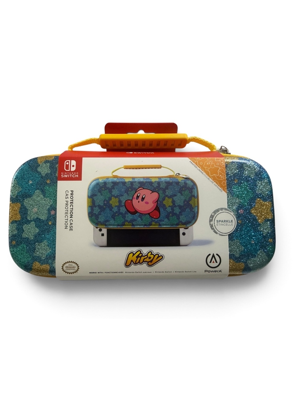 Nintendo Switch Case with Kirby Design, Sparkling Blue and Gold Stars